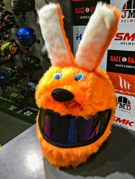 Orange Bunny Helmet Cover – Cute Plush Helmet Accessory for Skiing, Snowboarding & Cycling